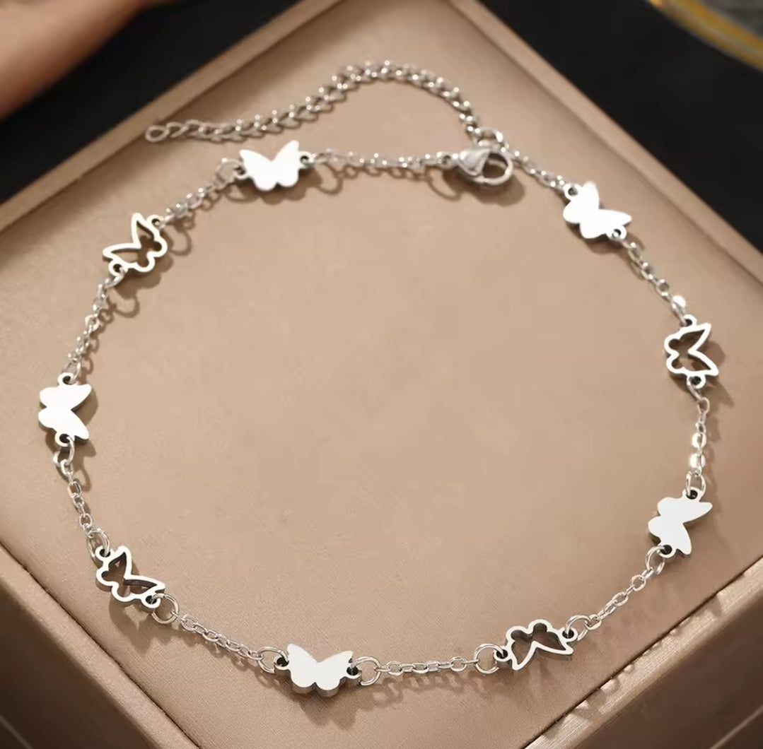 Silver Stainless Steel Butterfly 🦋 Anklet