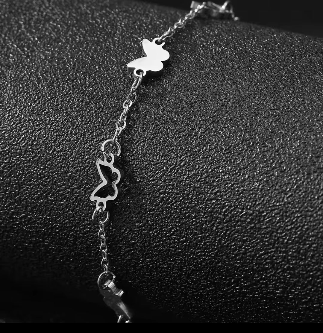 Silver Stainless Steel Butterfly 🦋 Anklet