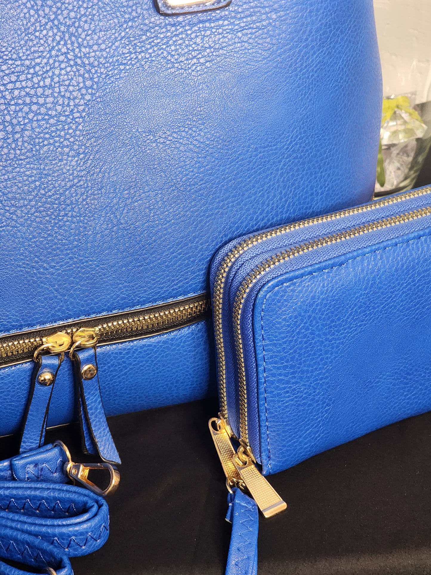 Classy Big Blue Handbag with Wallet Set