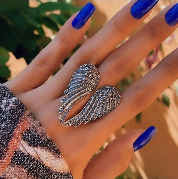 Angel Wings Ring - Anitque Silver