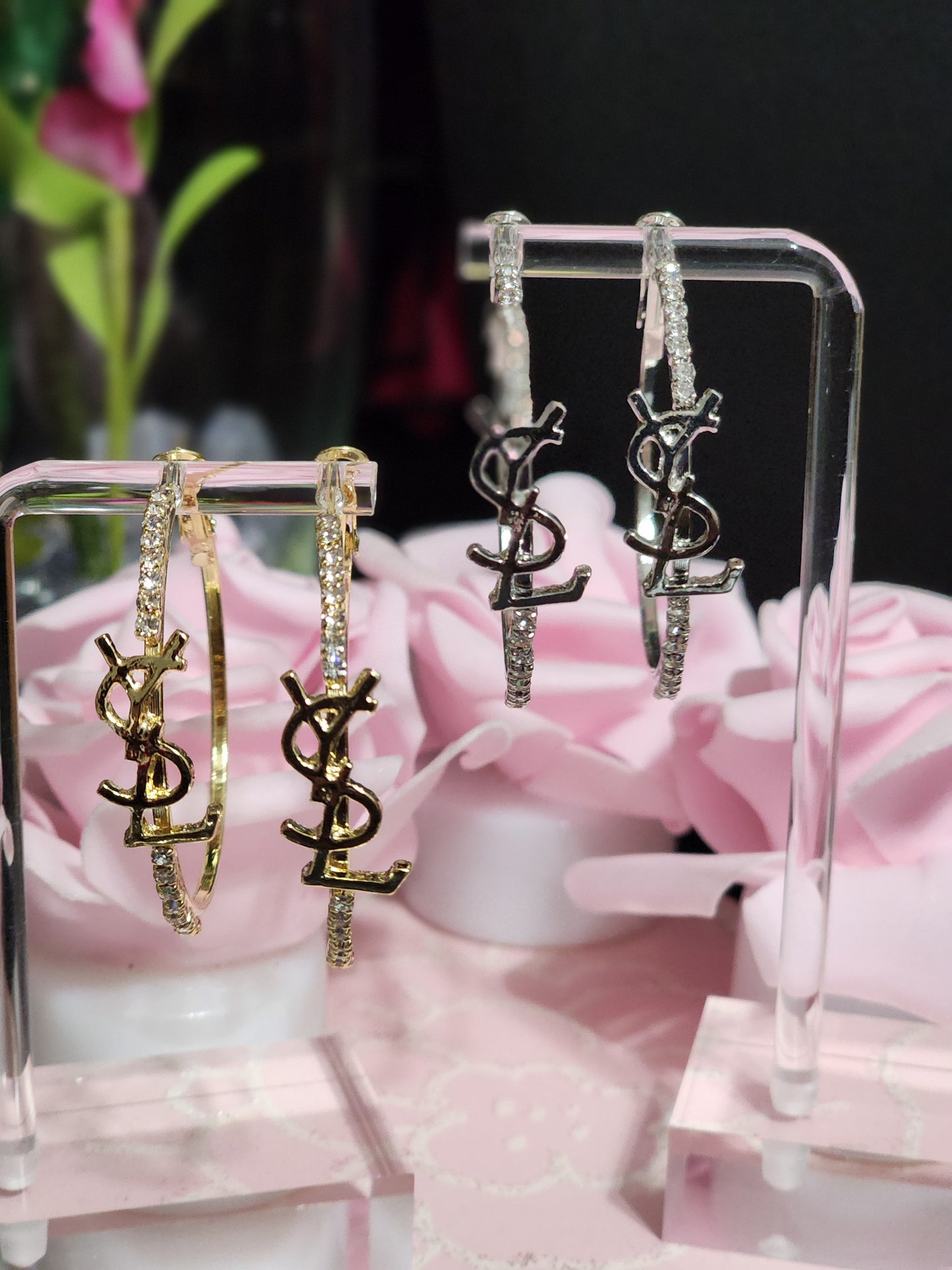 Inspired Gold or Silver Rhinestone Hoop Earrings