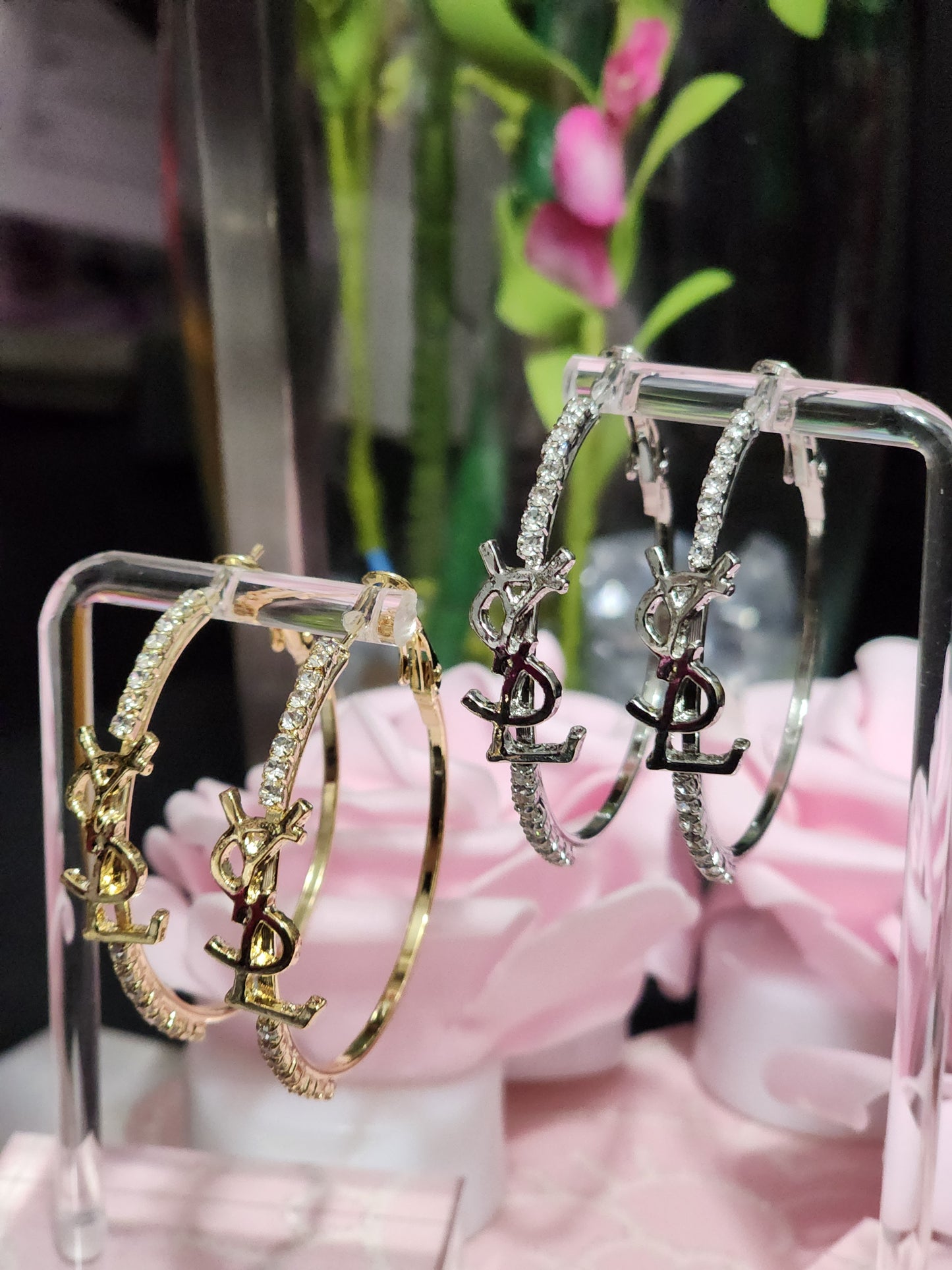 Inspired Gold or Silver Rhinestone Hoop Earrings