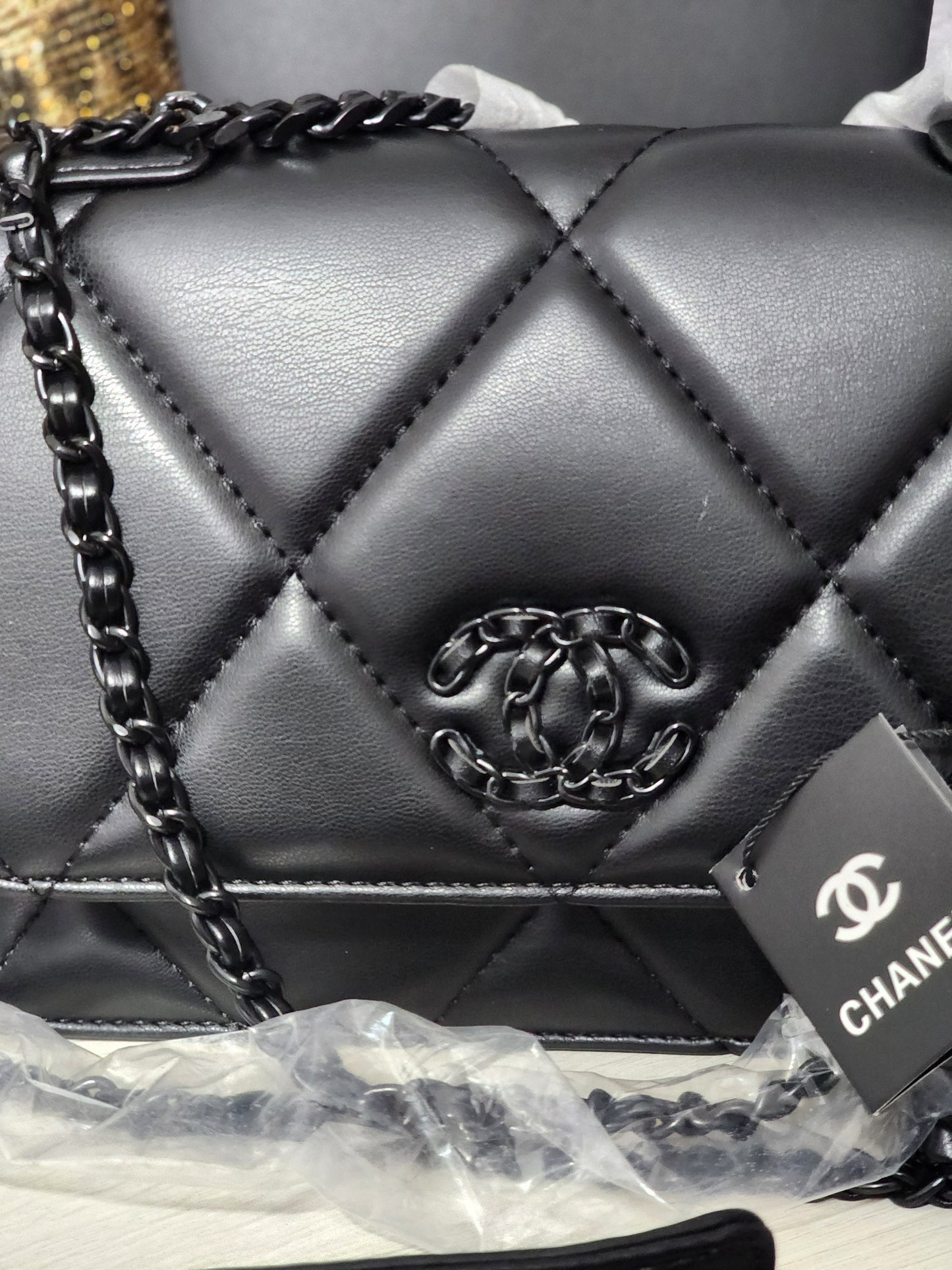 Inspired Black Leather Handbag