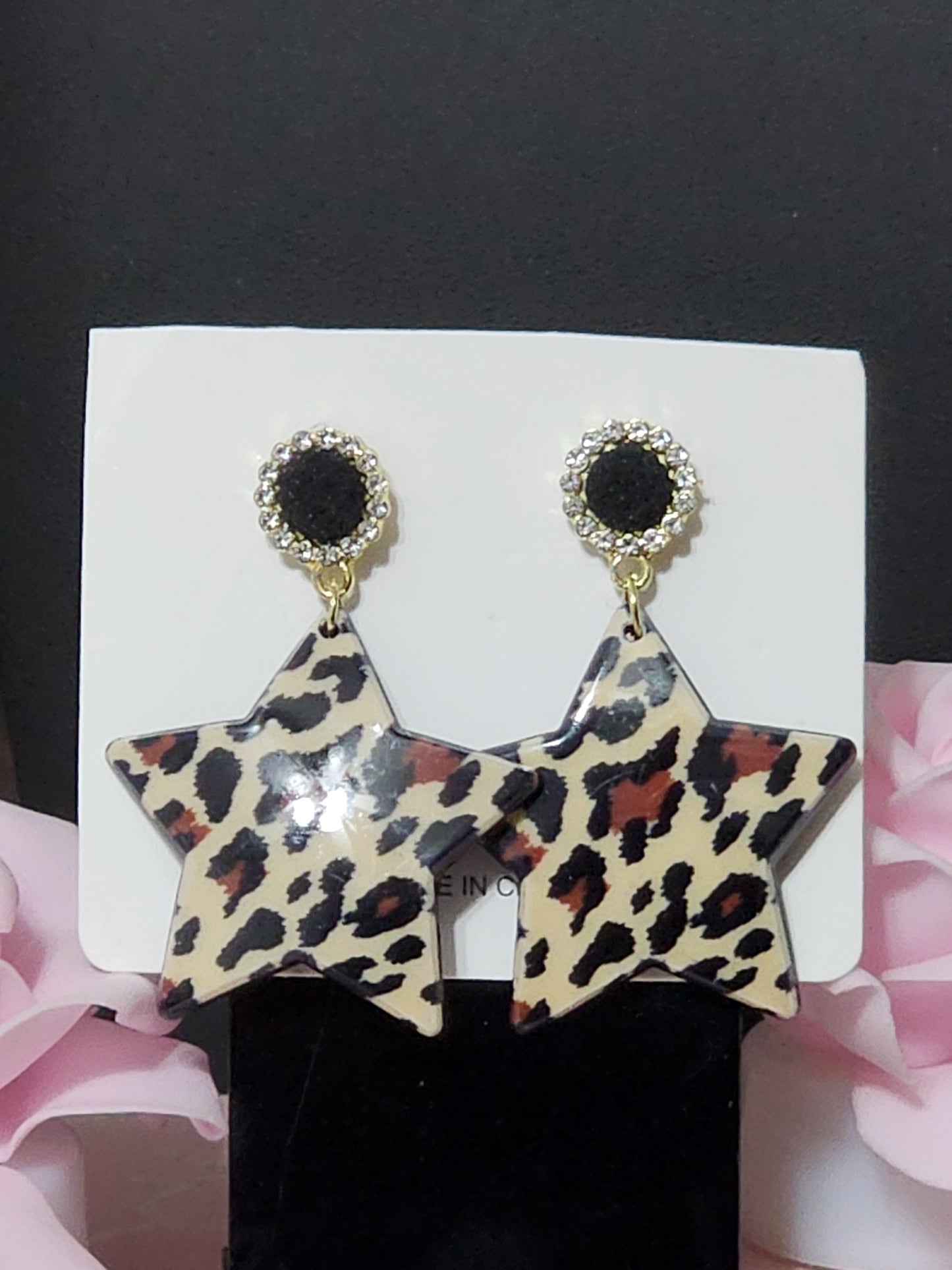 Leopard Print Star Earrings