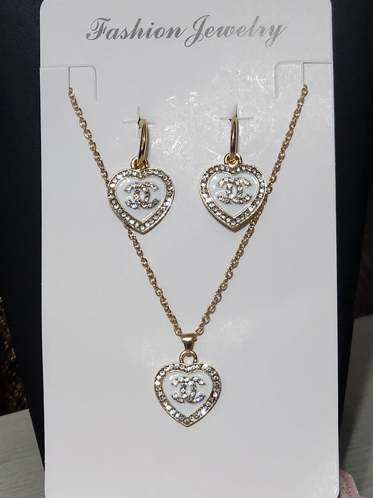 Inspired Gold Heart Necklace with Earrings Sets