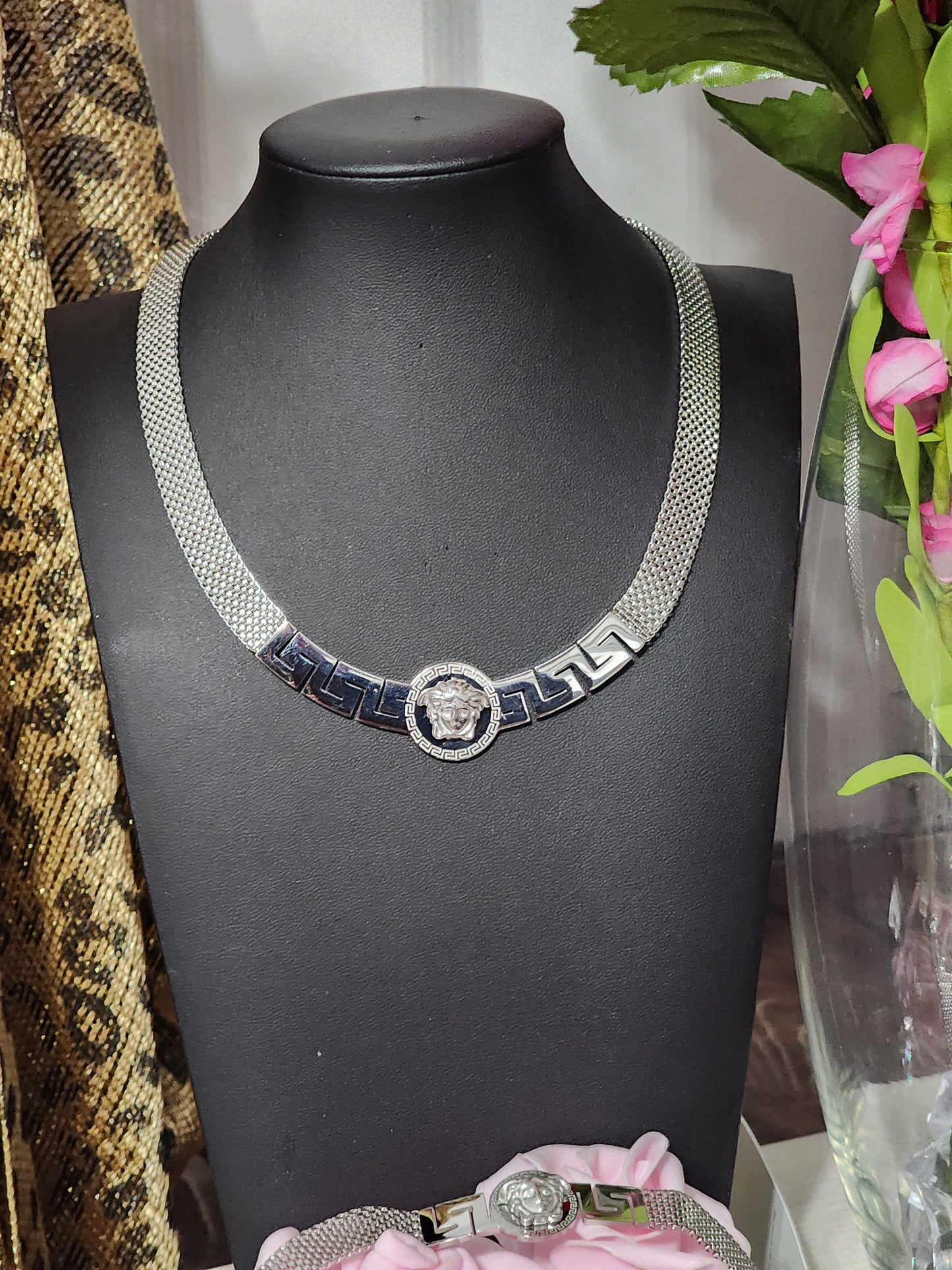 Inspired Silver Stainless Steel Necklace with Bracelet Set