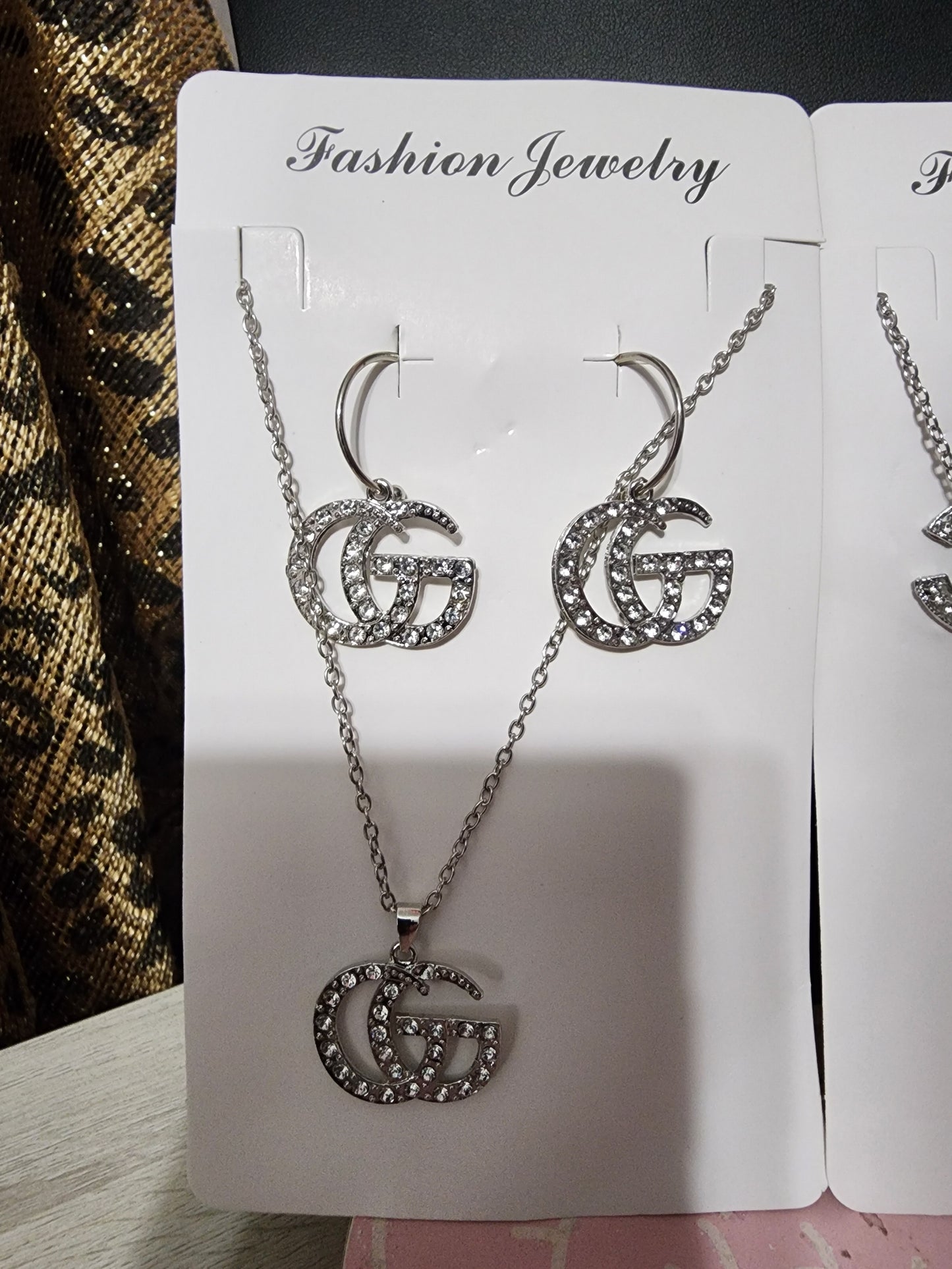 Inspired Silver Rhinestone Earrings and Necklace Sets