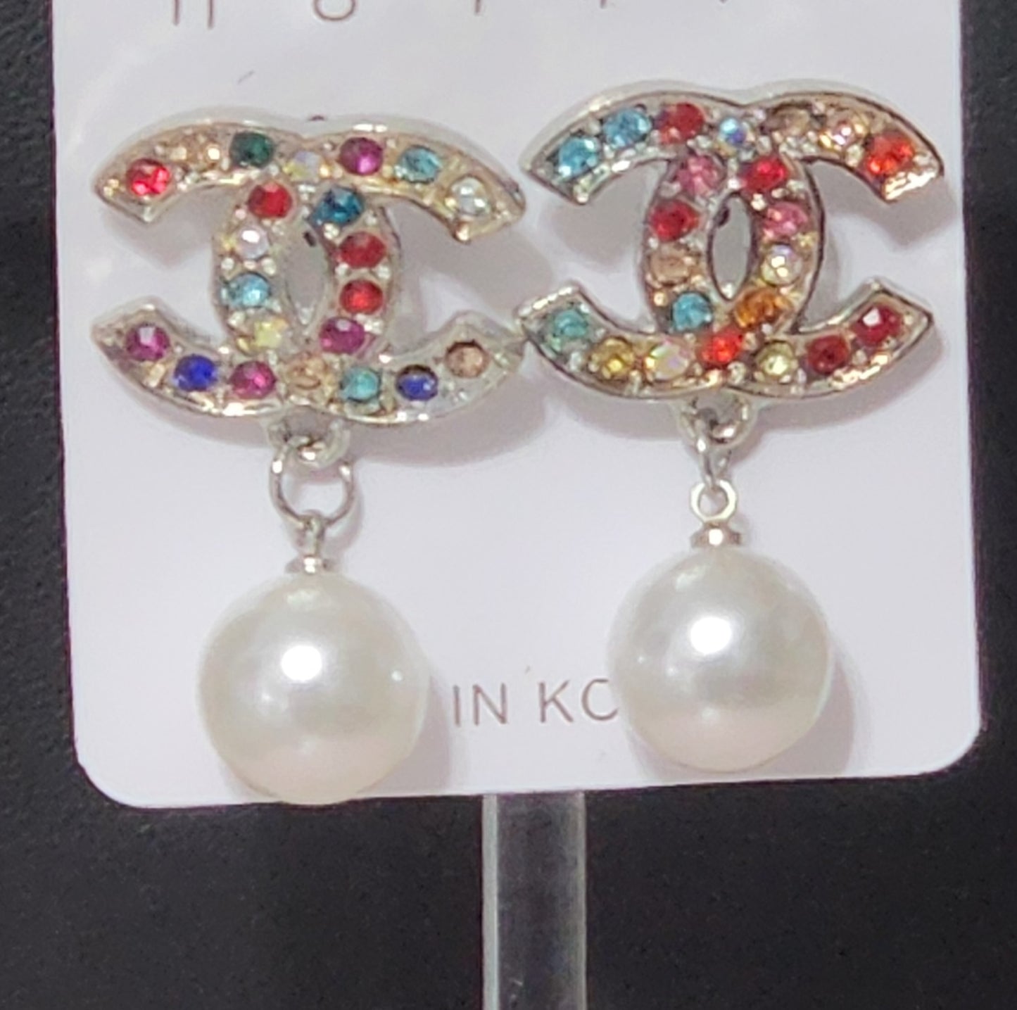 Inspired Silver Colorful with Pearl Drop Earrings