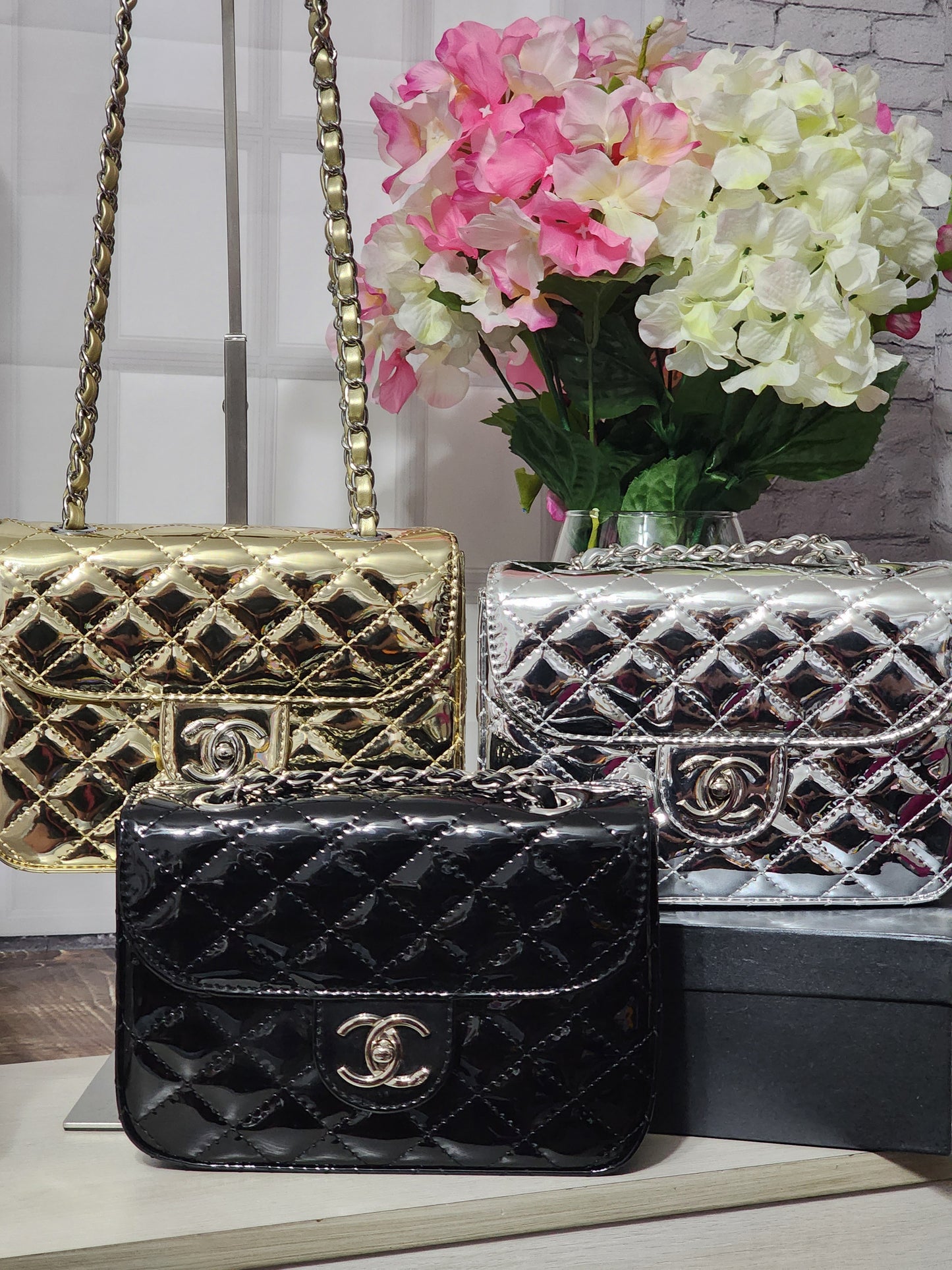 Inspired Gold, Silver and Black Handbags