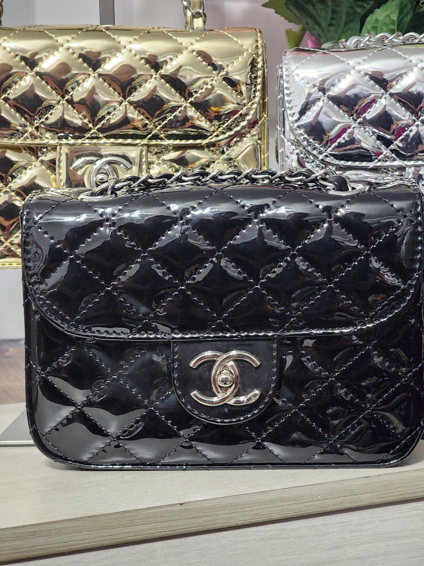 Inspired Gold, Silver and Black Handbags