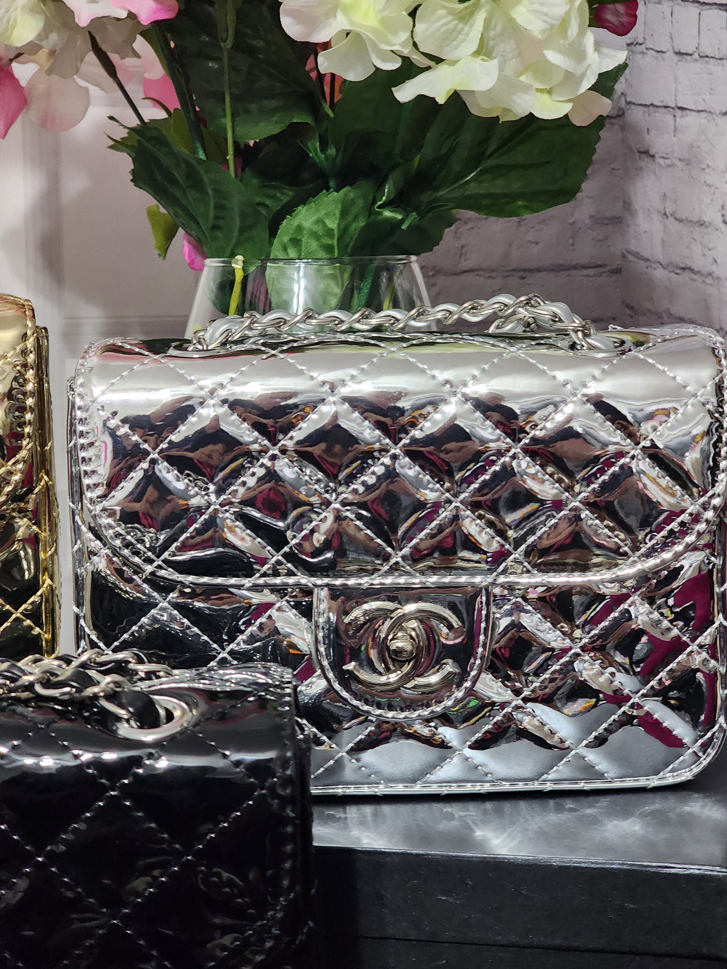 Inspired Gold, Silver and Black Handbags