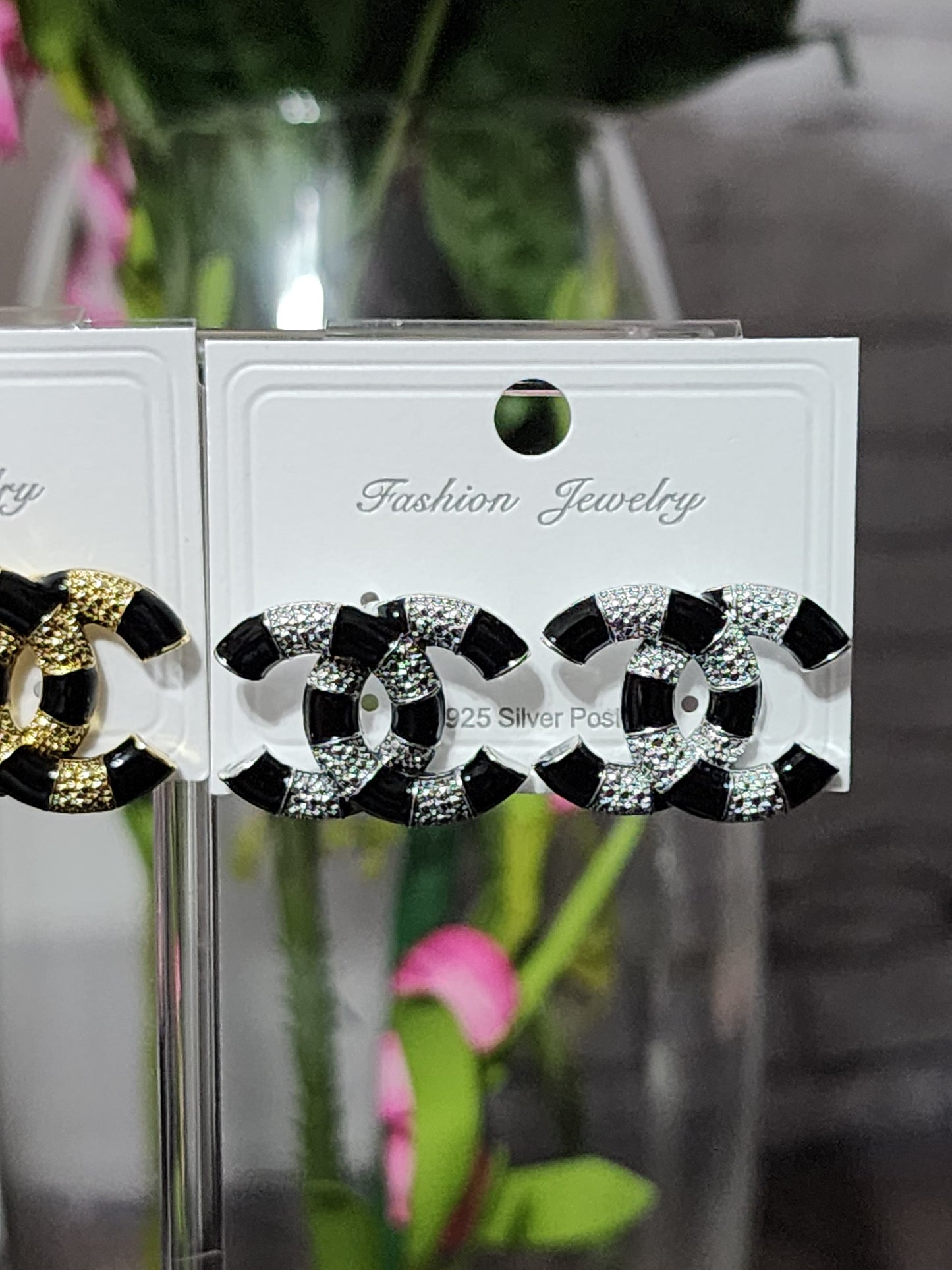 Inspired Gold and Silver Black Earrings