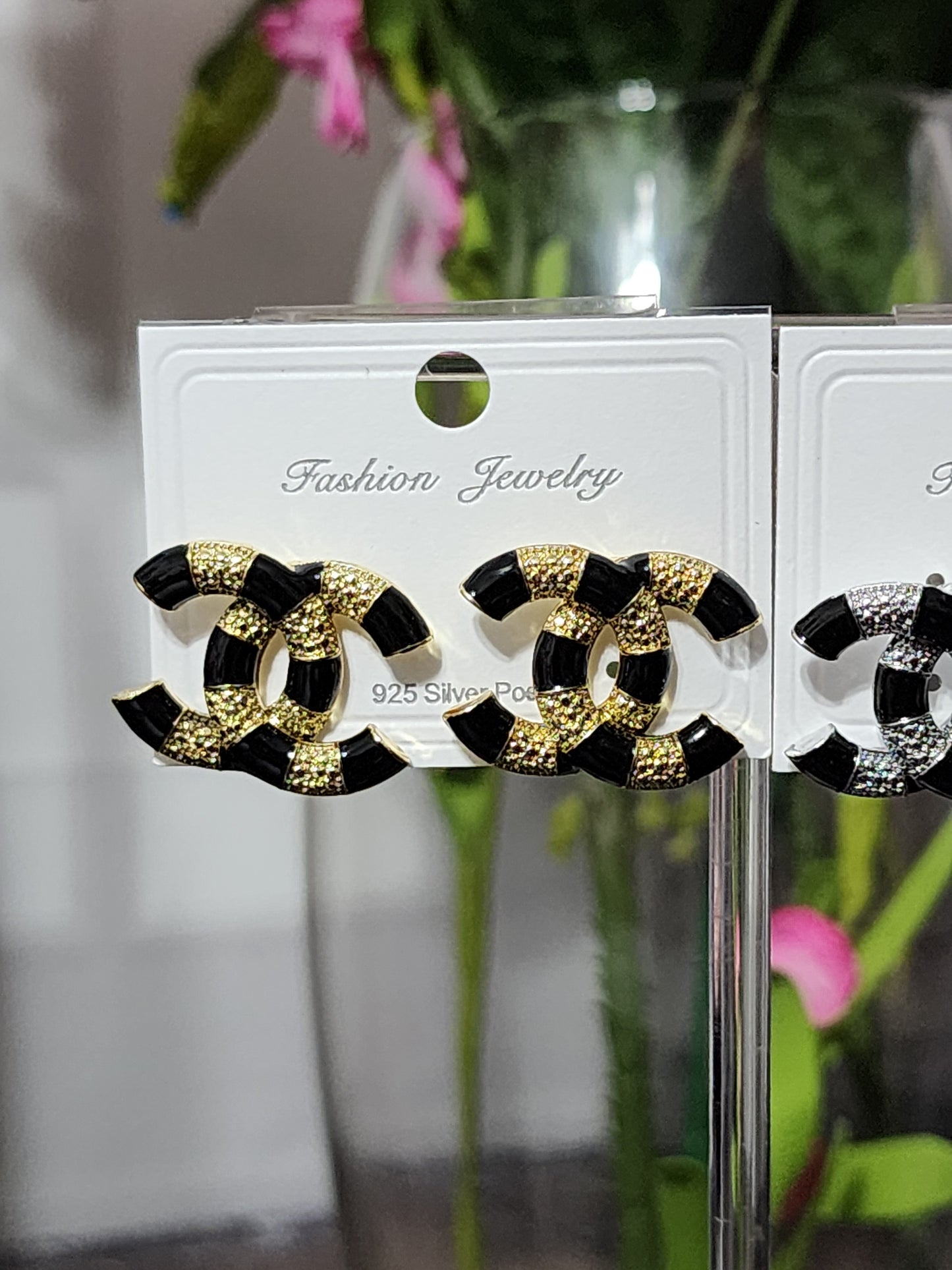 Inspired Gold and Silver Black Earrings