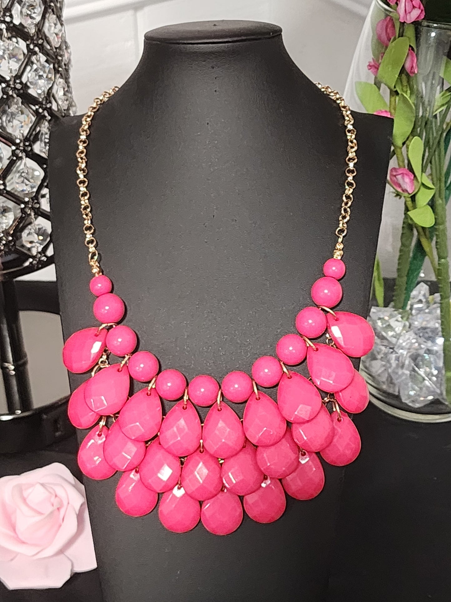 Sexy Pink Stone Gold Necklace