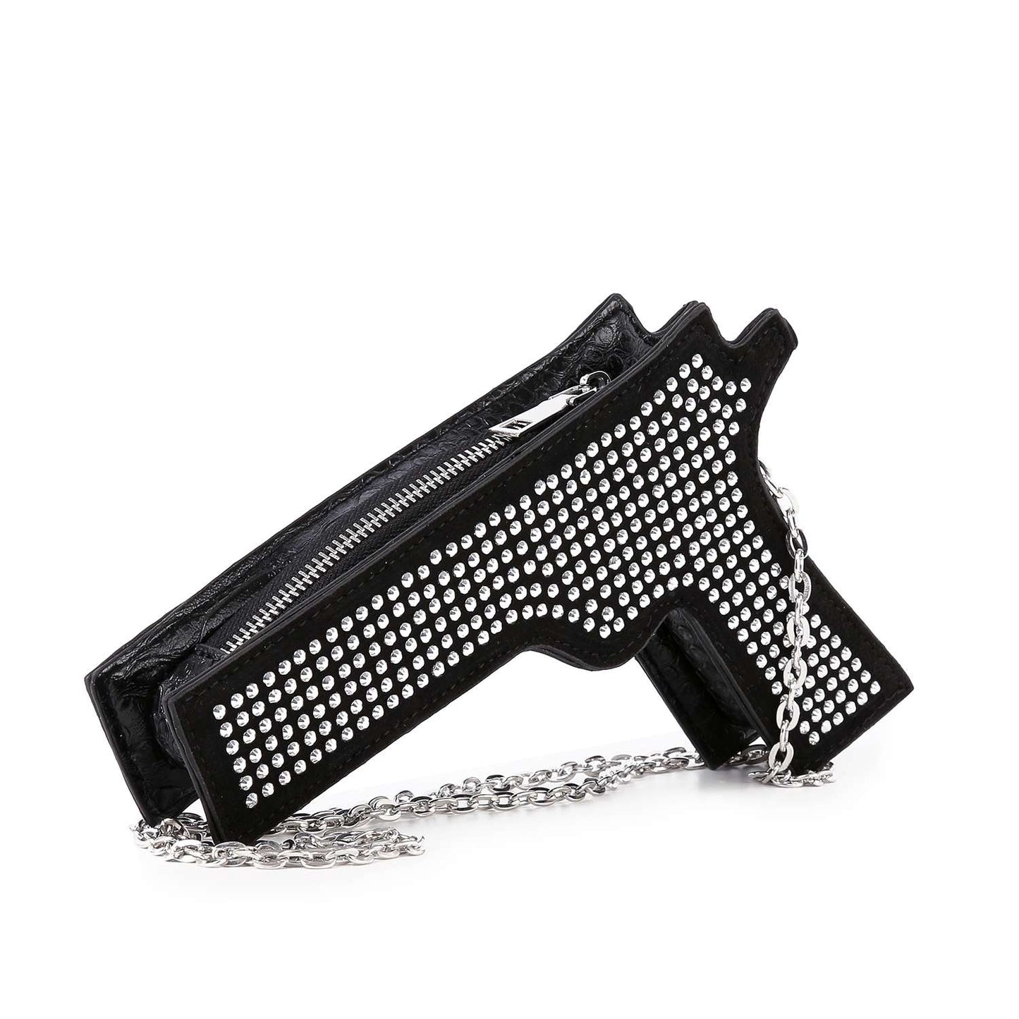 Rhinestone Pistol Design Evening Bag: Black