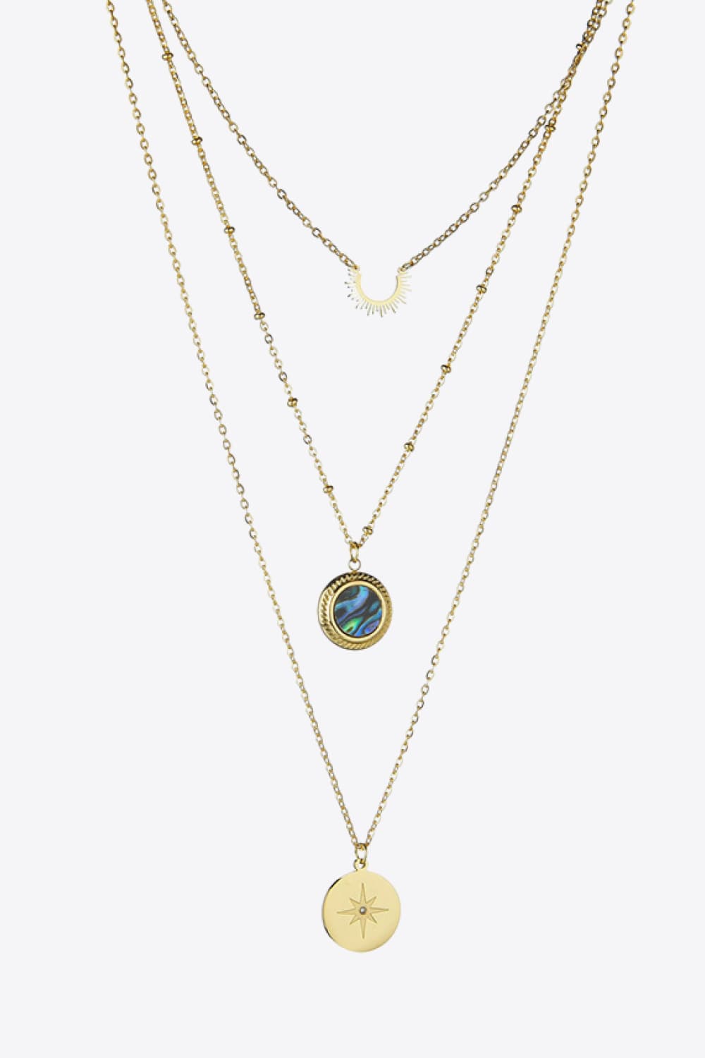 Stainless Steel Triple-Layered Modern Sun, Moon and Star Necklace