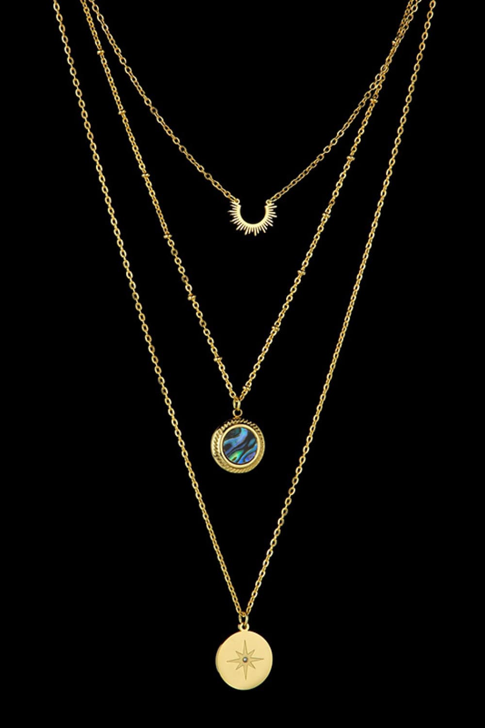 Stainless Steel Triple-Layered Modern Sun, Moon and Star Necklace