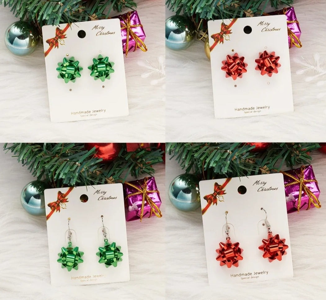 Christmas Bow Earrings (Red or Green)