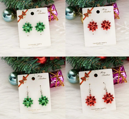 Christmas Bow Earrings (Red or Green)