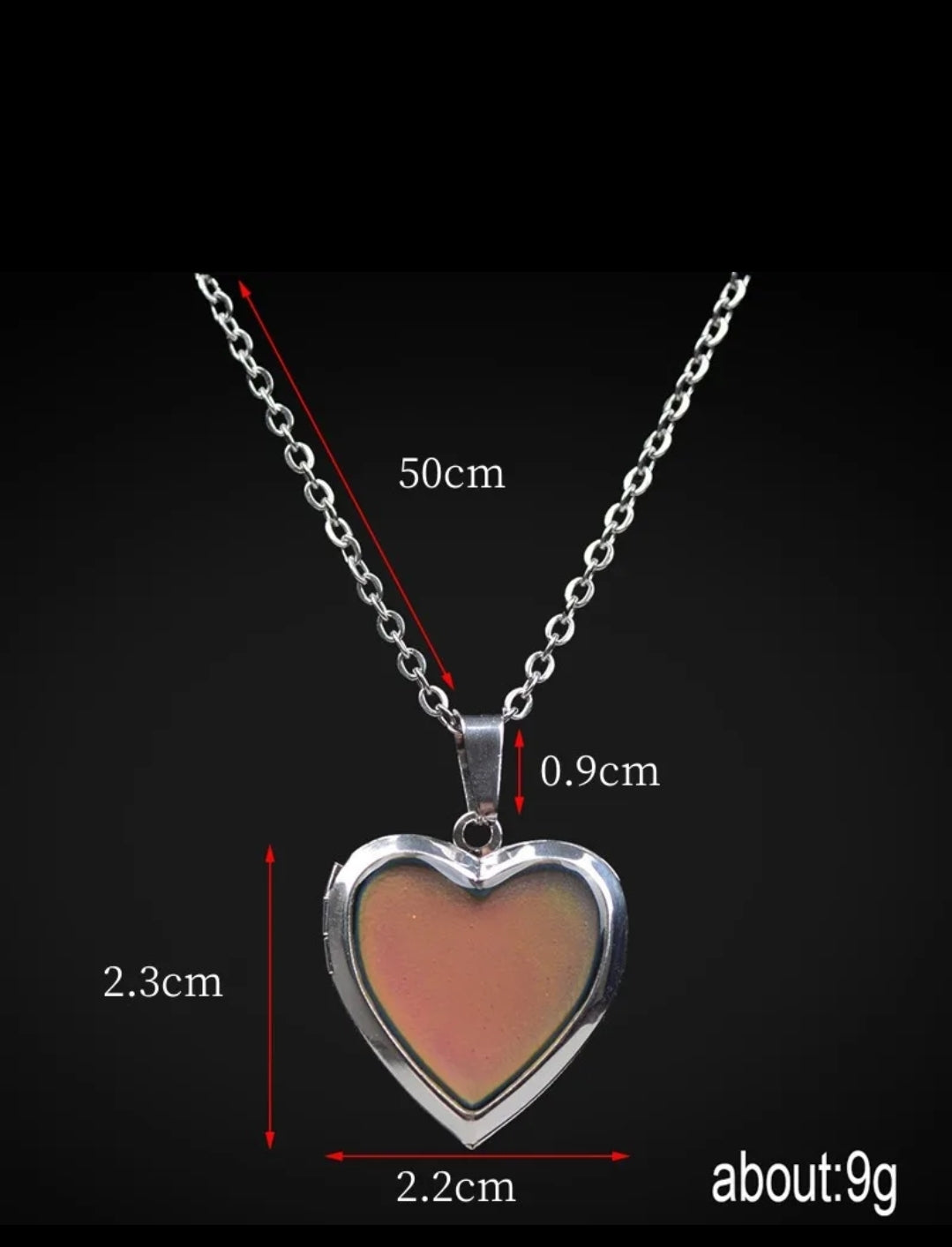 Mood Color Changing Heart Locket Pendant on Silver Necklace