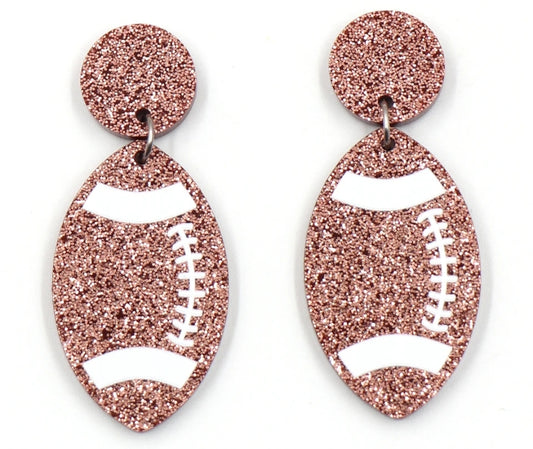 Glitter Brown Football Earrings