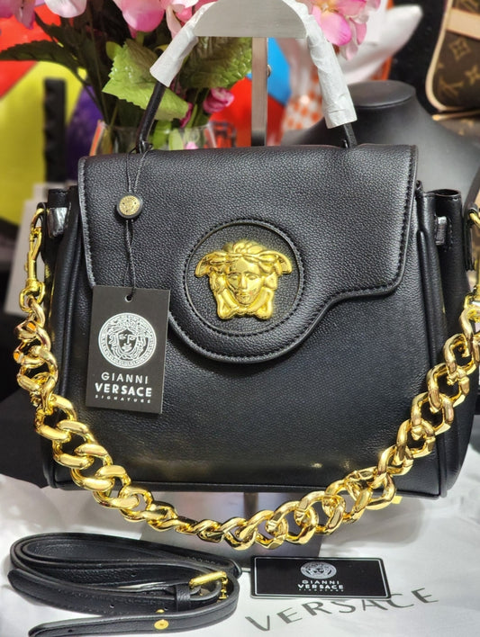 Inspired Black Leather Handbag