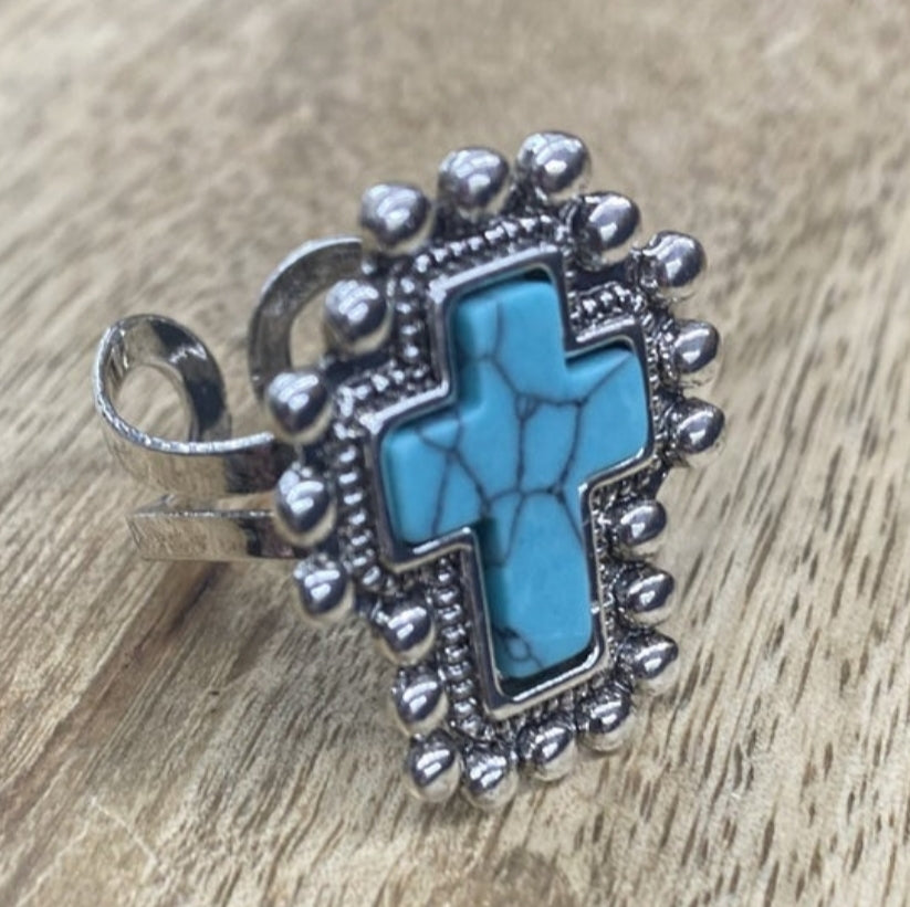 Turquoise Cross Adjustable Ring