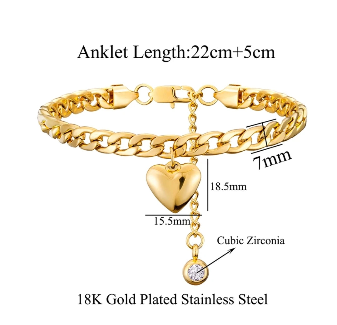 Stainless Steel Cuban Link Anklets (Gold or Silver)