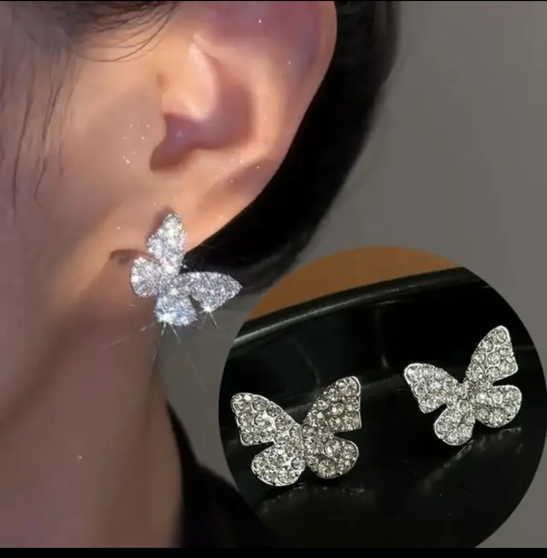 Rhinestone Butterfly Earrings (Available in Silver or Gold)