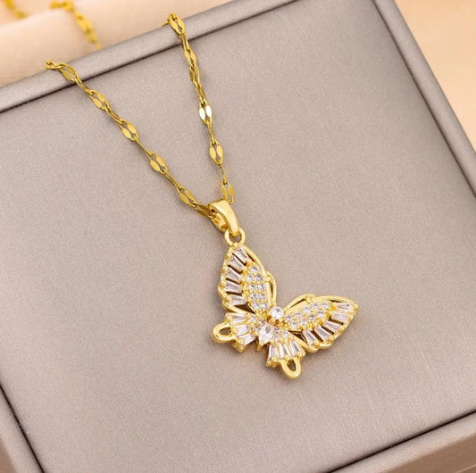 Butterfly Pendant Gold Stainless Steel Necklace