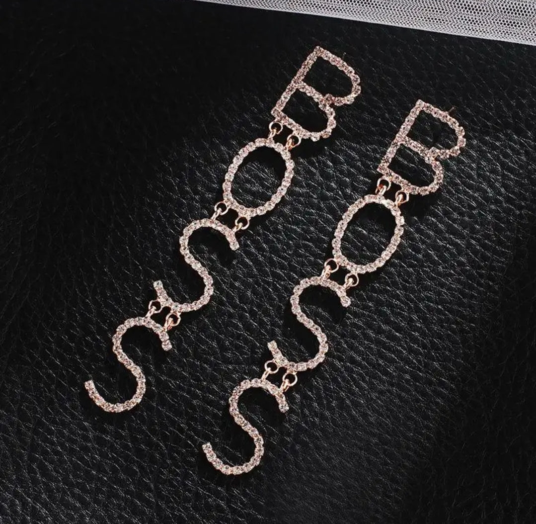 BOSS Rhinestone Letter Earrings