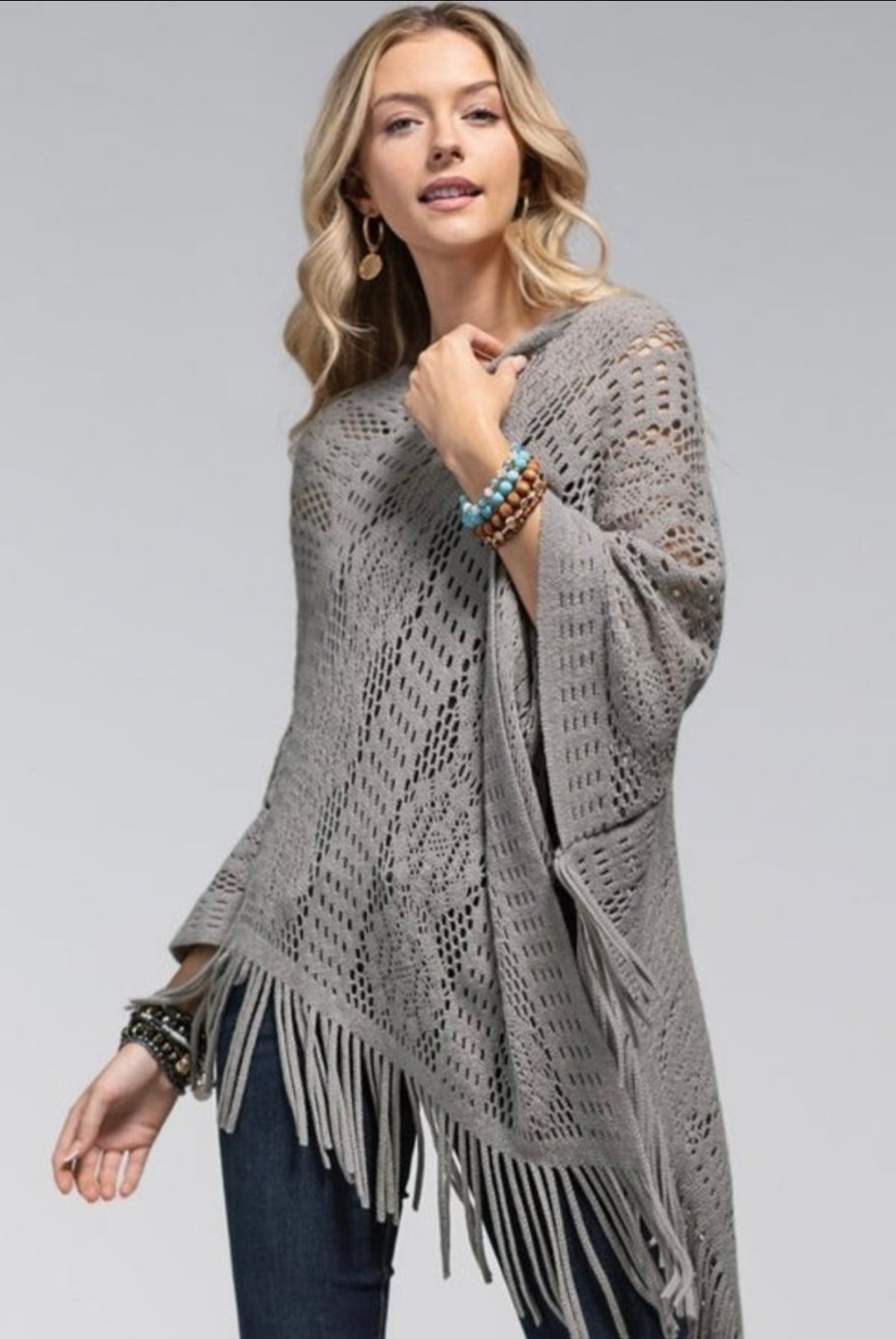 Light Gray Crochet Knit Poncho