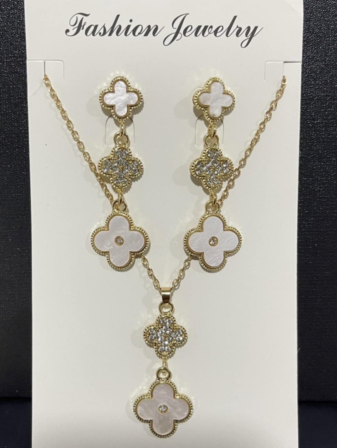 Inspired Gold Clover Necklace with Earrings Sets