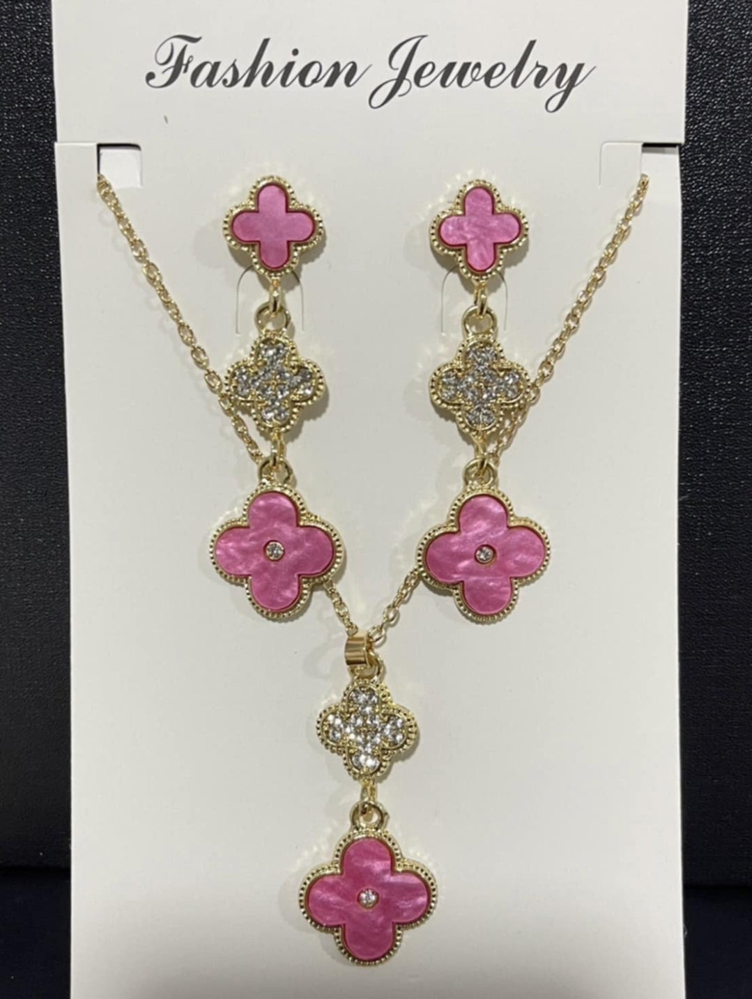 Inspired Gold Clover Necklace with Earrings Sets