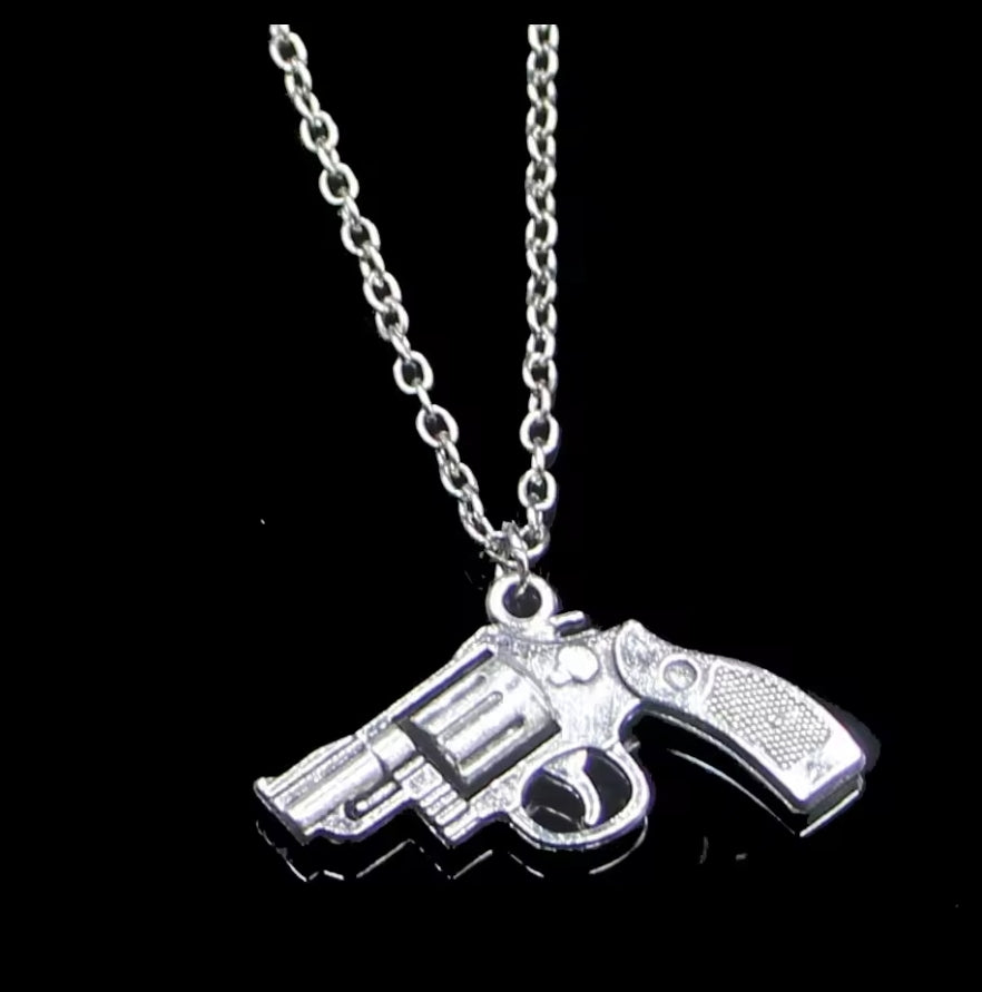 22mm Pistol Revolver Silver Earrings or Necklace