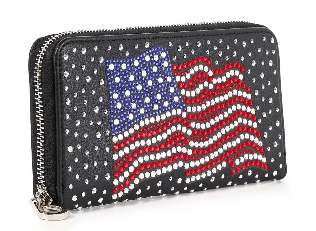 Conceal and Carry American Flag Rhinestone Handbag and Wallet Black