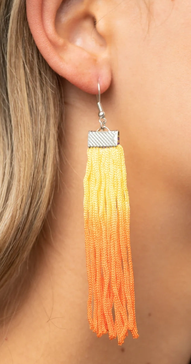 Dual Immersion Yellow and Orange Ombre Tassel Earrings