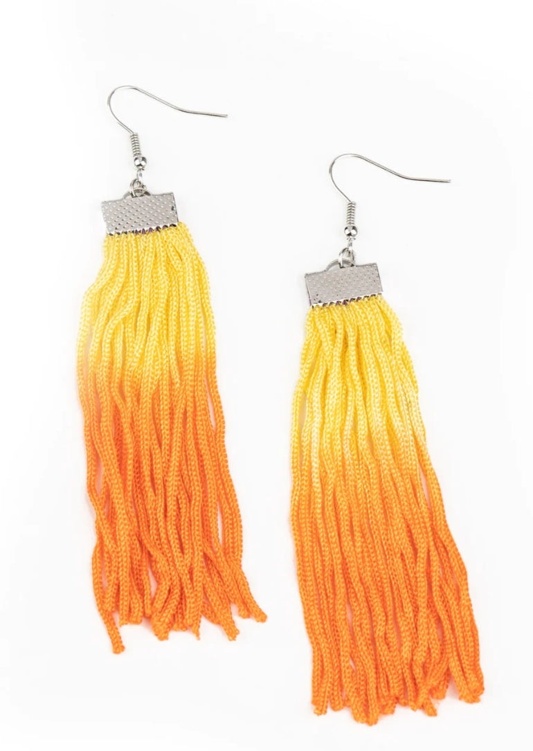 Dual Immersion Yellow and Orange Ombre Tassel Earrings