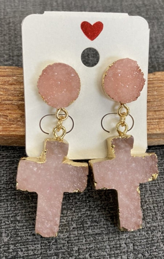 Pink Cross Gold Earrings