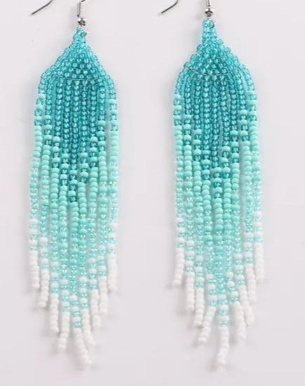 Bohohemium Teal or Red Ombre Seed Bead Earrings