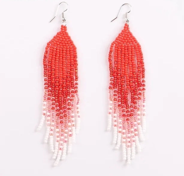 Bohohemium Teal or Red Ombre Seed Bead Earrings