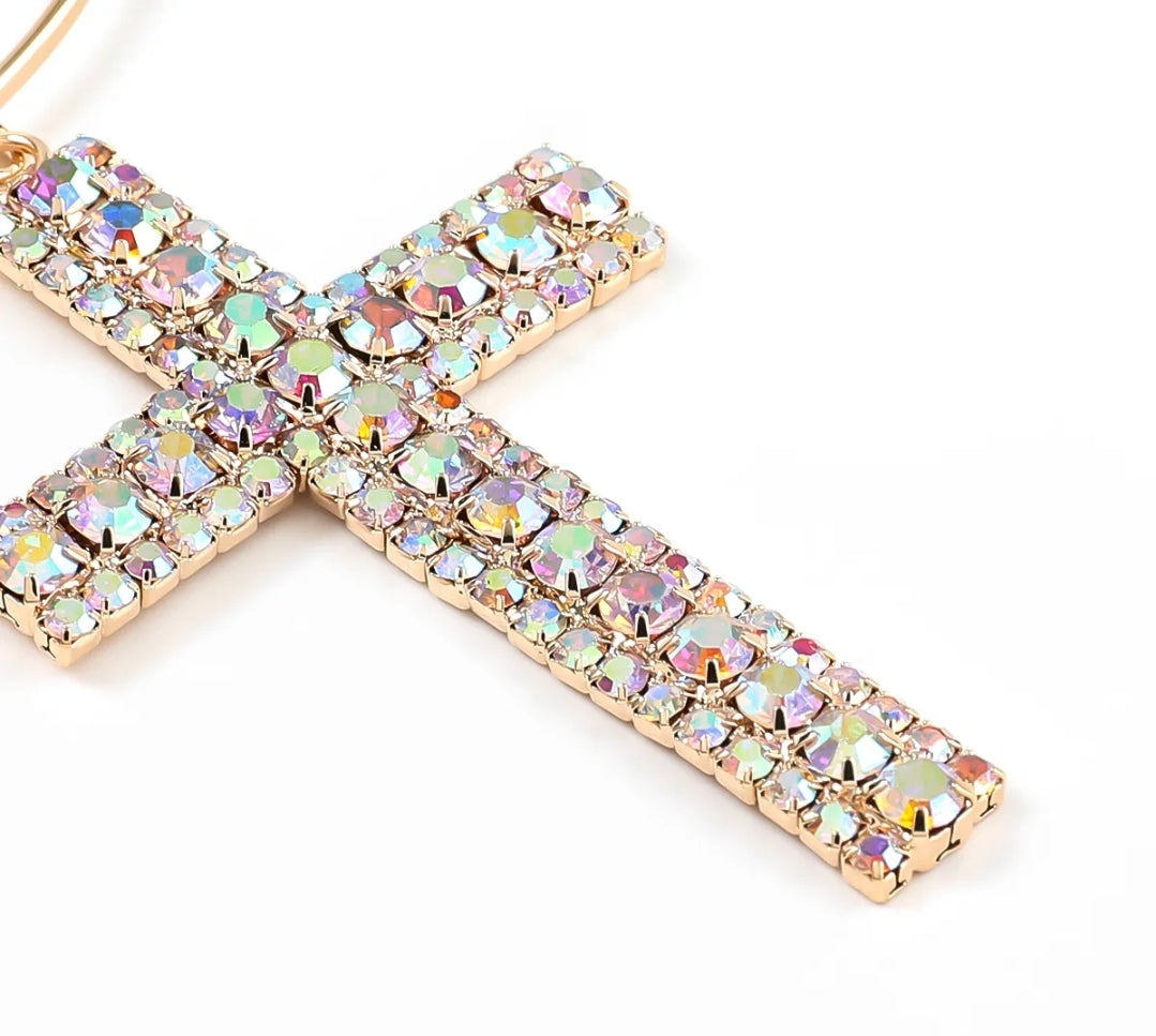 New Trendy Women's Rhinestone Cross Earrings
