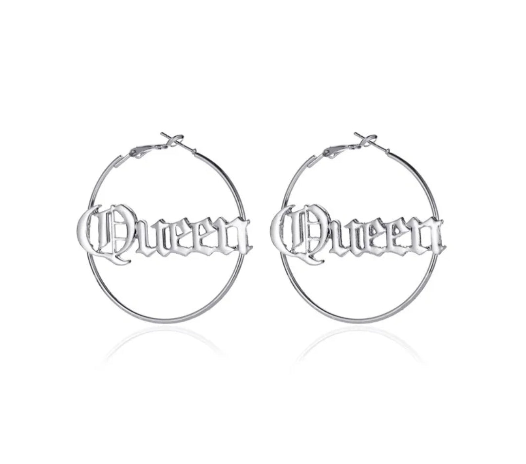 Queen Letter Hoop Earrings (Gold or Silver)