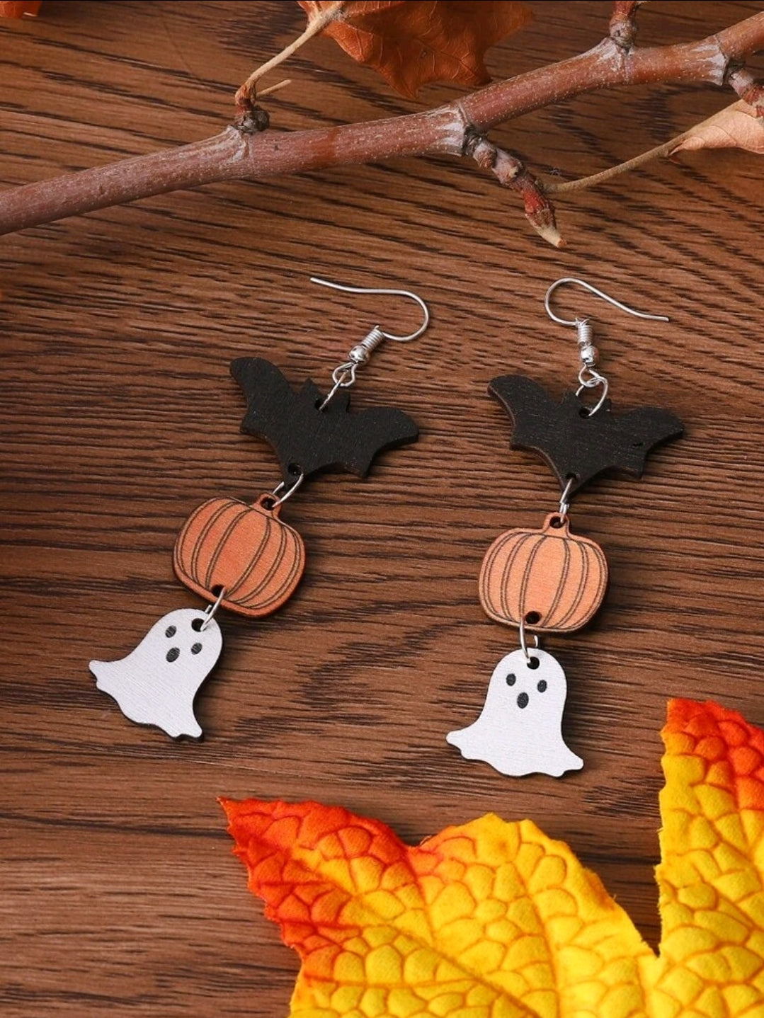 Halloween Pumpkin & Bat Drop Earrings