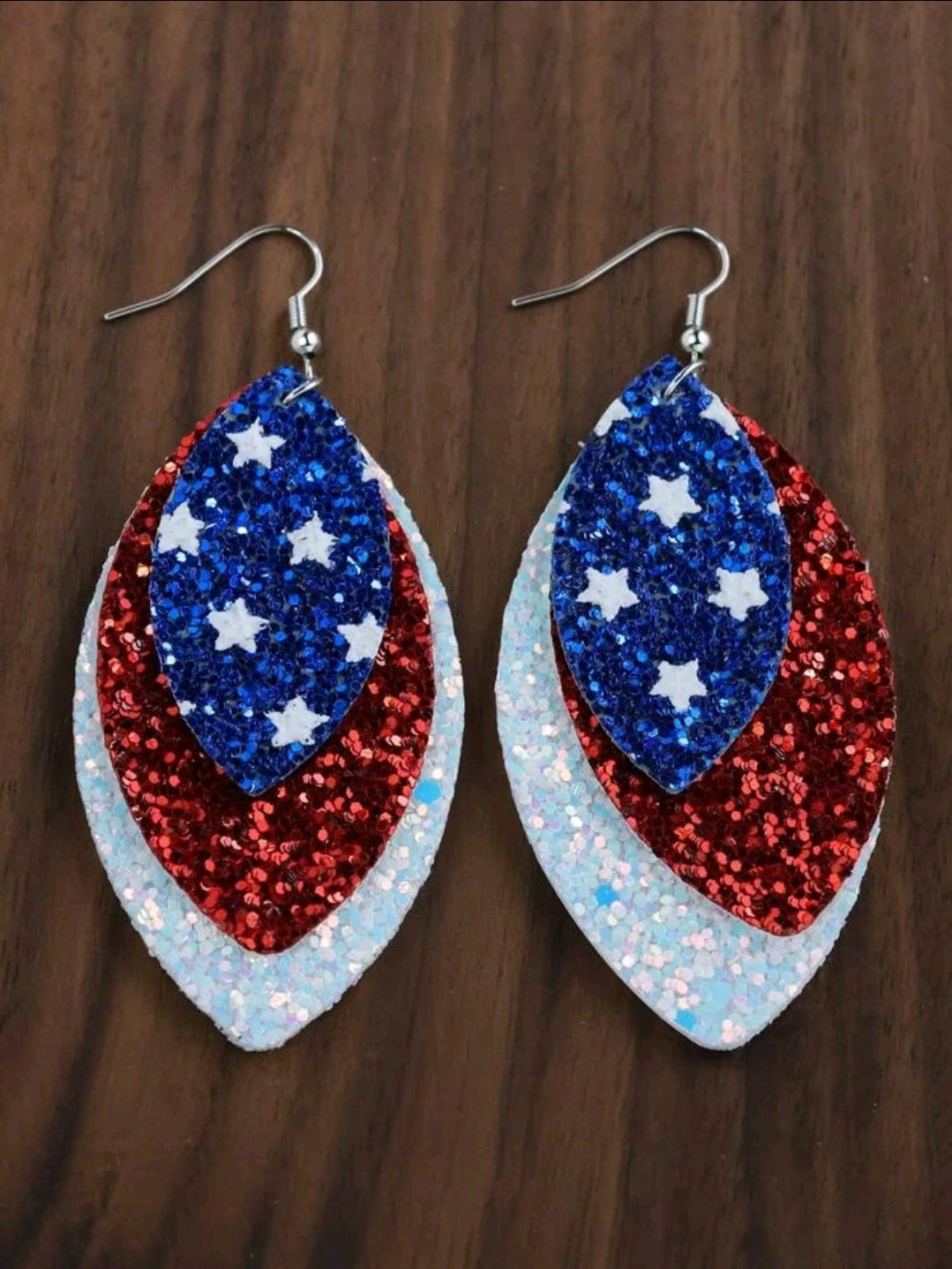 Star Sequin, Red, White & Blue Drop Earrings