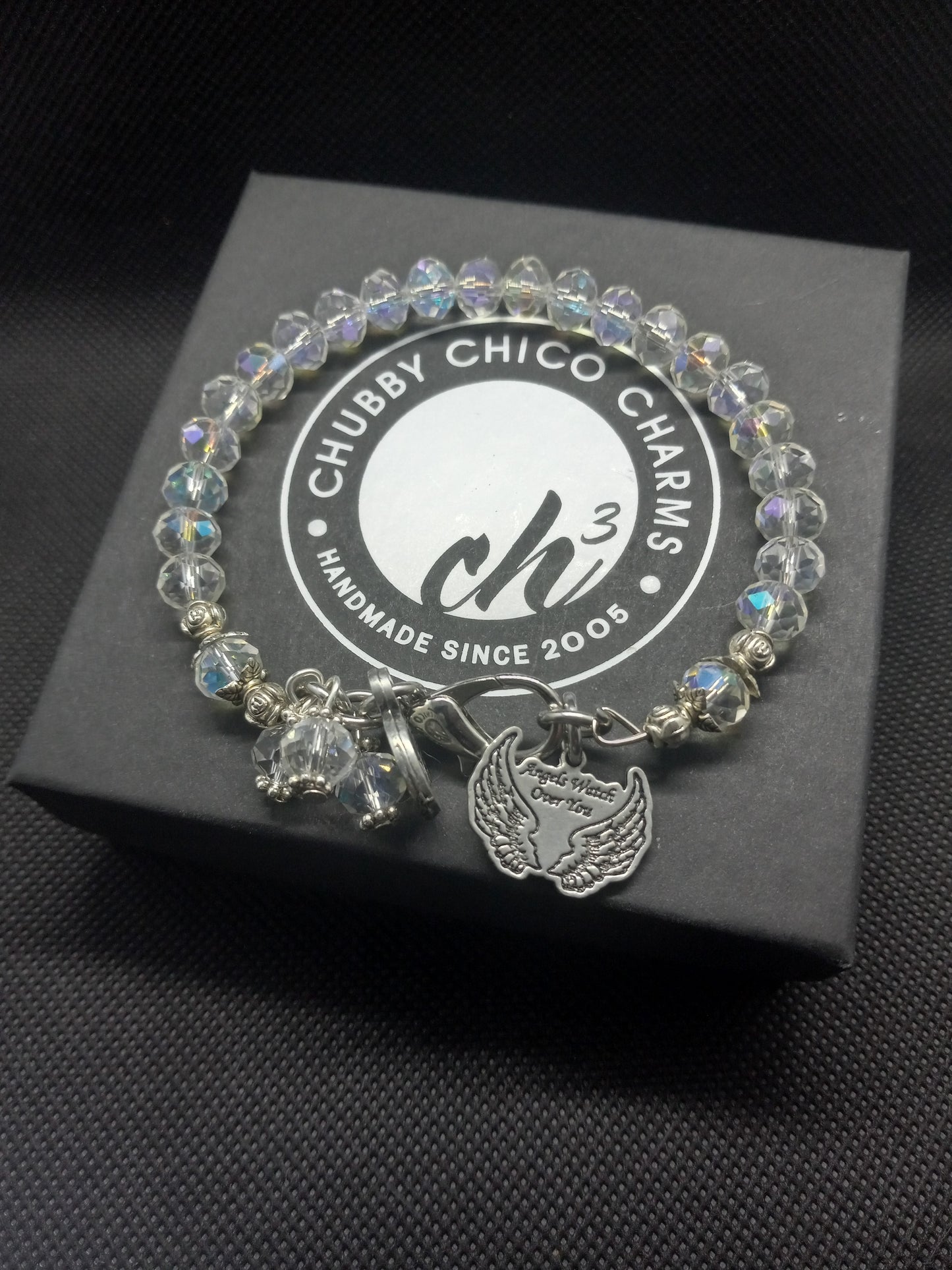 Angels Watch Over You With Wings - Colors Black and White Crystals