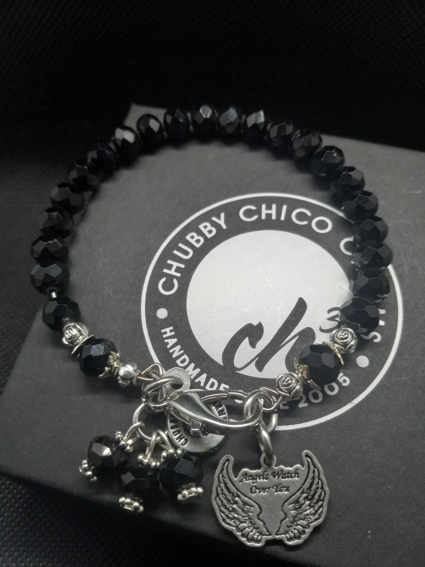 Angels Watch Over You With Wings - Colors Black and White Crystals