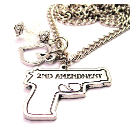 Second Amendment Gun Heart And Crystal Necklace Gun Rights