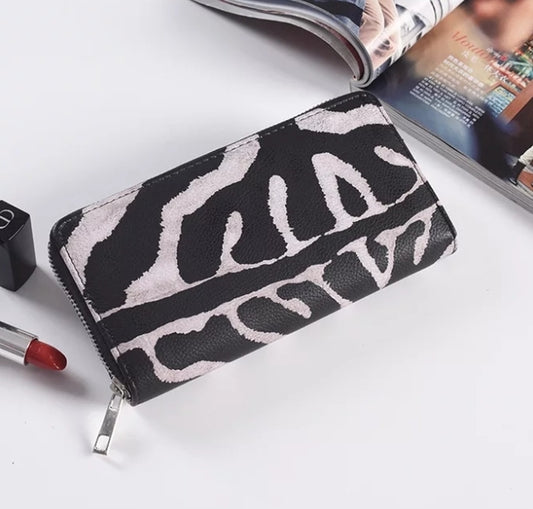 White and Black Zebra Print, Long Wallet (CLEARANCE)