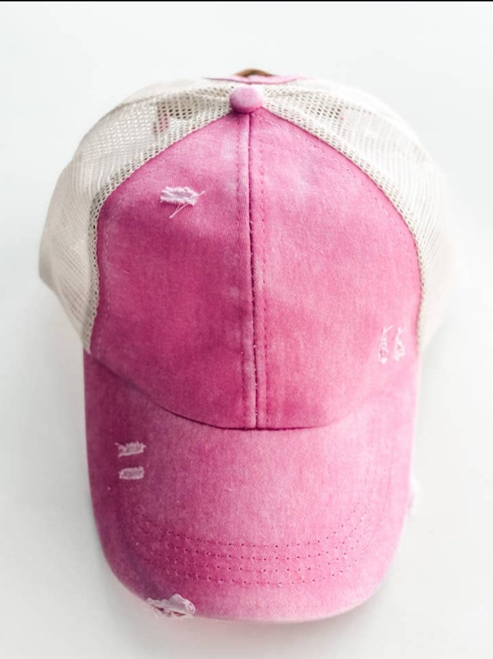 Trucker Hat "Pink"  Criss-Cross Back (CLEARANCE)